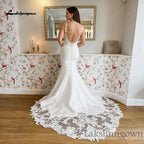 Lakshmigown Elegant Mermaid Wedding Dresses Deep V‑Neck Illusion Low Back Beaded Lace Appliques Satin Bridal Gown Customizedn