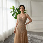 Serene Hill Customized 2026 Nude A-line Beaded Evening Dresses Luxury Party Gowns for Women DLA73189