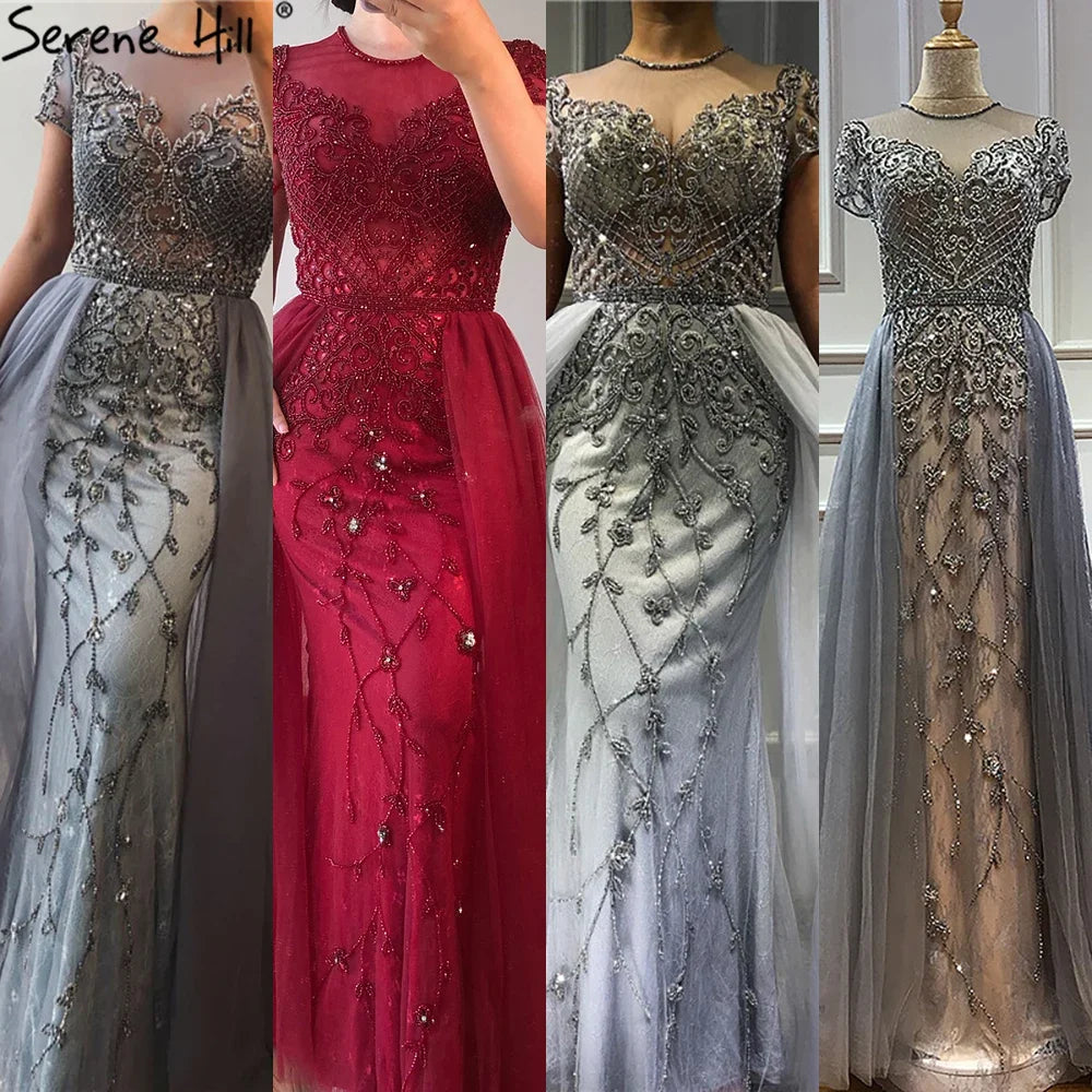 Serene Hill Customized Short Sleeve Evening Dresses Mermaid Beaded Formal Party Gowns for Women DLA60960