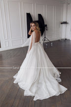Customized Classic Deep V-neck Organza and Tulle Plus Size Wedding Dress Sexy Backless Court Bridal Gowns