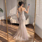 Serene Hill 2026 Nude Off Shoulder Mermaid Beaded Evening Gowns Wedding Party Dresses for Women DLA73214 Customized