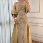 Serene Hill Nude Strapless Off Shoulder Mermaid Overskirt Evening Dress Beaded Party Gowns for Women 2025 Customized DLA72819
