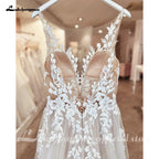 Lakshmigown Illusion Wedding Dress Sleeveless Backless O-Neck Bride Dress See Through Appliques Formal Robe De Marie