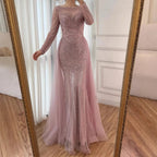 Serene Hill Pink Long Sleeves Mermaid Beaded Evening Dress Formal Party Gowns for Women DLA72967 Customized