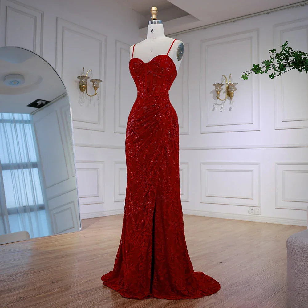 Abito da Sera Rosso Elegante con Spacco LA72998