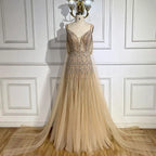 Serene Hill Customized 2025 Nude A-Line Midi Ankle Lengt Prom Dresses Glitter Beaded Evening Party Gowns for Women DLA71911