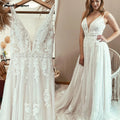Lakshmigown Boho Lace Applique Elegant Plunging V Modest Wedding Dress Women Beach Robe De Mariage Bride Gowns