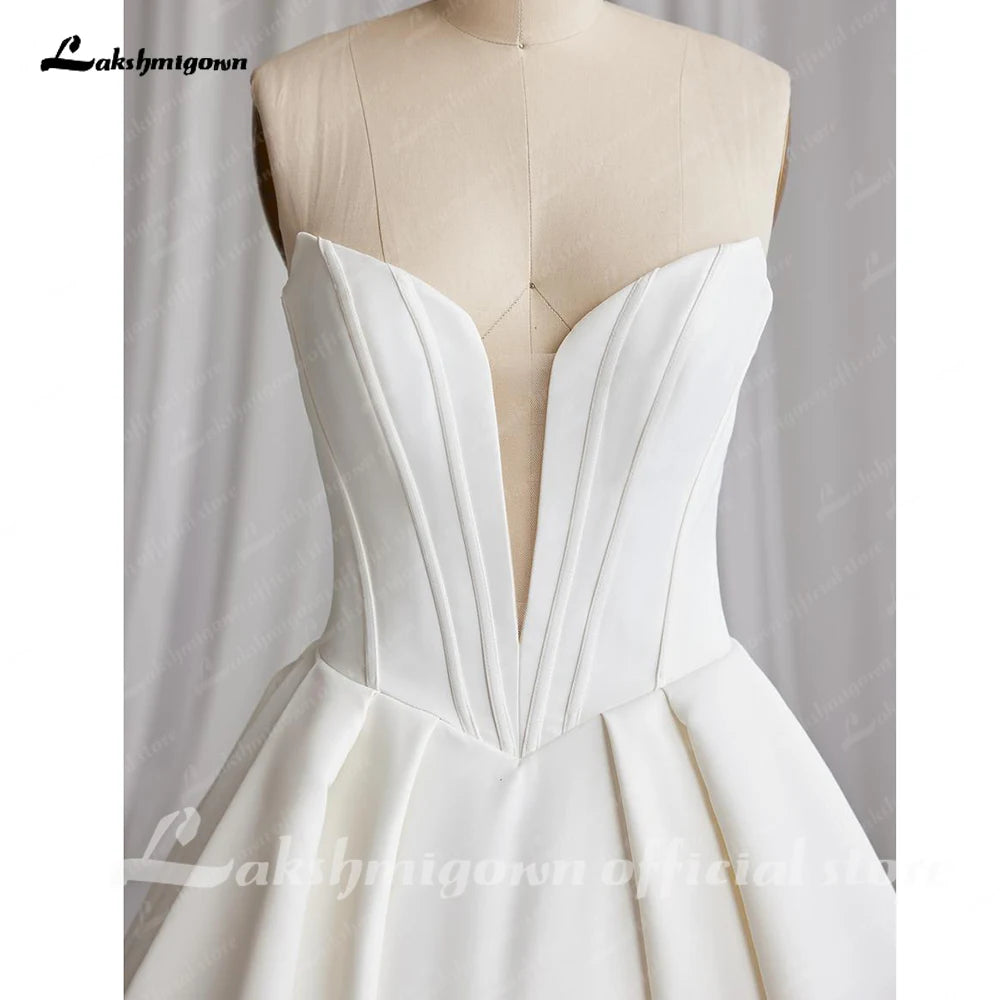Lakshmigown Off The Shoulder Crepe Satin A-Line Bridal Gowns For Formal Party Floor Length Wedding Dress Vestidos Customized