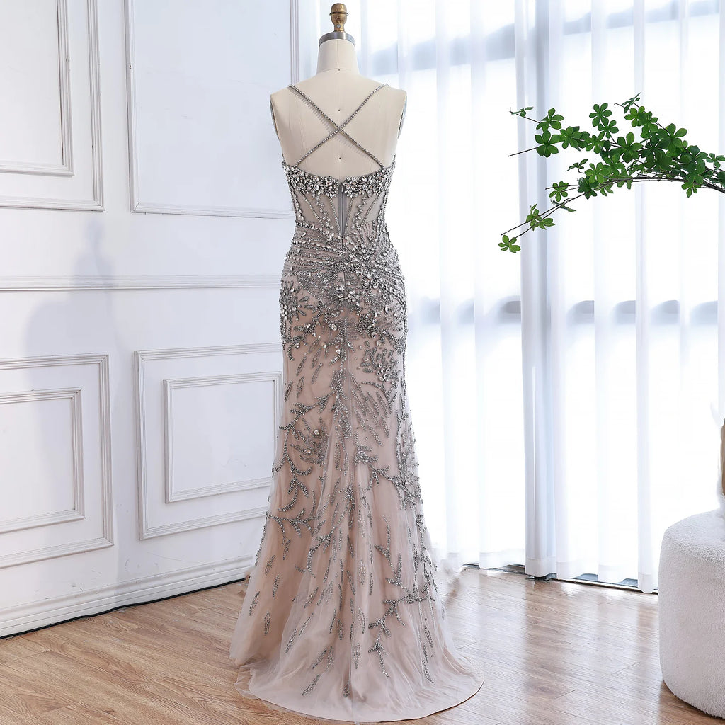 Serene Hill Silver Nude Mermaid Beaded Evening Dress with Cape DLA73342 Wedding Party Gowns for Women 2026 Customized