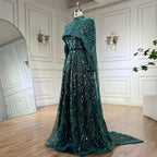 Serene Hill Customized Green Long Sleeve A-Line Evening Dresses with Cape Muslim Wedding Party Gowns For Women LA72032B
