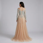Serene Hill Nude Mermaid Long Sleeve Evening Dress with Overskirt Luxury Beaded Wedding Party Gown for Women Customized DLA71995