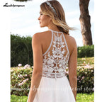 Lakshmigown Halter Neck Tulle Wedding Dresses Sexy Sleeveless Bridal Gowns with Sweep Train and Button Back Customized
