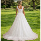 Lakshmigown V-Neck Wedding Dress with Beads Tassel Shoulders Illusion Long Bridal Dresses Lace Up Back Customized