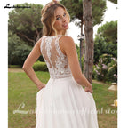 Lakshmigown Boho Beach Lace Chiffon Wedding Dress for Bride A-Line Sweep Train Party Bridal Gown Vestidos De Novia Customized