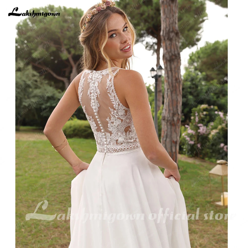 Lakshmigown Boho Beach Lace Chiffon Wedding Dress for Bride A-Line Sweep Train Party Bridal Gown Vestidos De Novia Customized