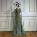 Serene Hill Luxury Beaded Mermaid Evening Dresses with Cape Sleeves Caramel Formal Party Gown for Women Customized DLA72940