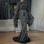 Serene Hill Customized Muslim Gray Mermaid Cape Sleeve Beaded Evening Dress Dubai Elegant Party Gowns 2025 for Women DLA72316