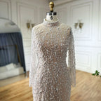 Serene Hill 2025 Luxury Saudi Arabic Pearls Beaded Nude Mermaid Evening Dresses For Wedding Occasion DLA72345A Customized