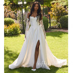 Lakshmigown A Line Satin Wedding Dress 2026 New Off the Shoulder Lace Long Sleeves Wedding Gown Corset Bridal Dress Customized