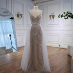 Serene Hill White Nude V-neck Sleeveless Mermaid Beaded Evening Dress with Overskirt Wedding Party Gowns DLA72253A Customized