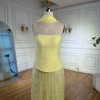 Vestido de Noite de Sereia em Chiffão Amarelo de Luxo com Capa LA73007