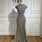 Serene Hill Gray Nude Cap Sleeves Mermaid Beaded Luxury Evening Dresses Formal Party Gowns for Women DLA72344 Customized