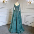 Serene Hill Customized Pink A-Line Cape Sleeves Luxury Beaded Evening Dresses Party Gowns 2025 For Women Wedding DLA71567