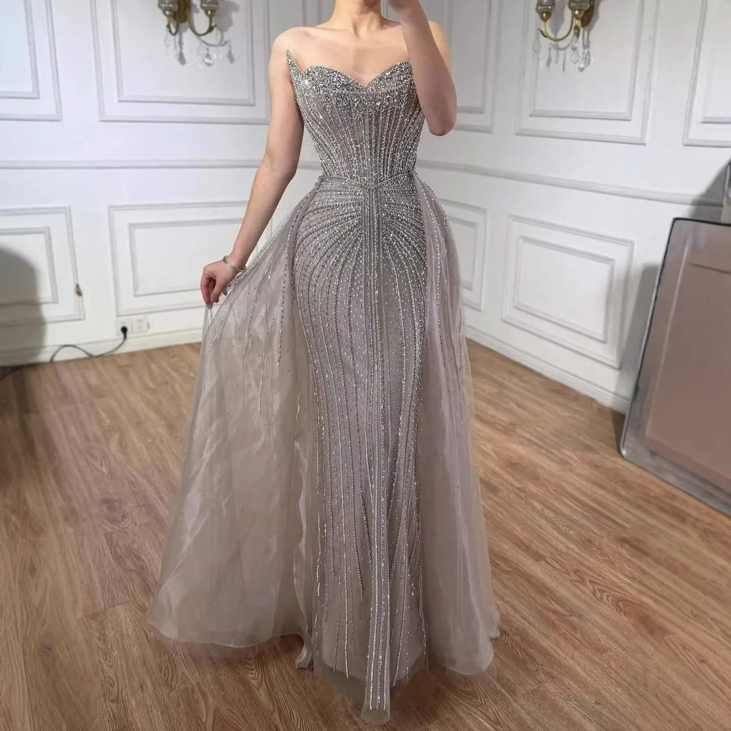 Serene Hill Caramel Beaded Tulle Evening Dress Strapless Sweetheart Formal Party Gown with Over-skirt DLA72811D Customized