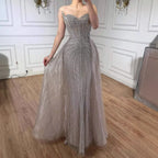 Serene Hill Caramel Beaded Tulle Evening Dress Strapless Sweetheart Formal Party Gown with Over-skirt DLA72811D Customized