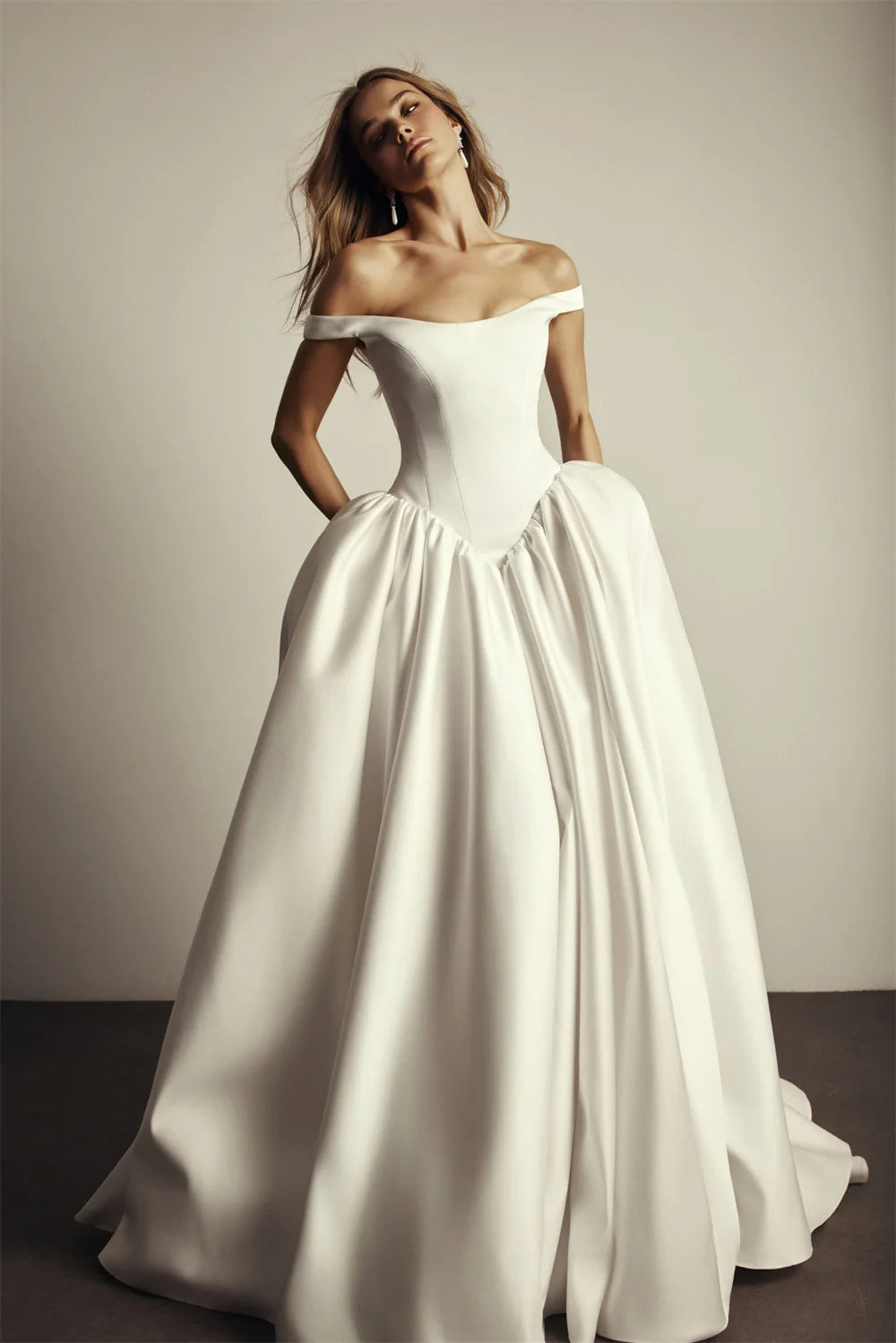 Kyoto Customized White Simple Satin Off Shoulder Wedding Dress A-Line Vestidos De Noche Elegant Court Train Robe De Mariée 2026