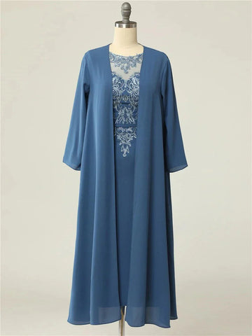 Kleider für die Brautmutter, Spitze, Marineblau, mit Jacke und Flügelärmeln