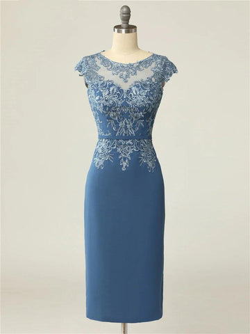 Kleider für die Brautmutter, Spitze, Marineblau, mit Jacke und Flügelärmeln