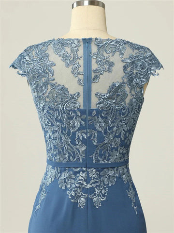 Kleider für die Brautmutter, Spitze, Marineblau, mit Jacke und Flügelärmeln