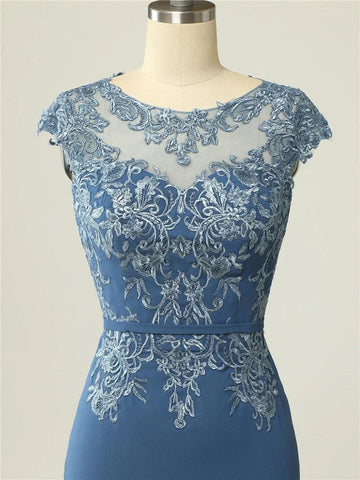 Kleider für die Brautmutter, Spitze, Marineblau, mit Jacke und Flügelärmeln