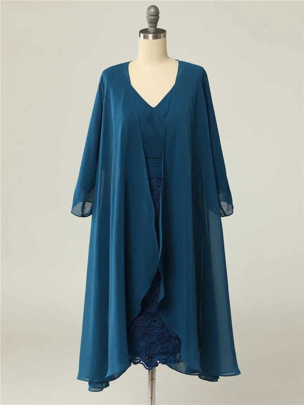 Vestidos para a mãe da noiva com decote em V, manga curta, renda e casaco