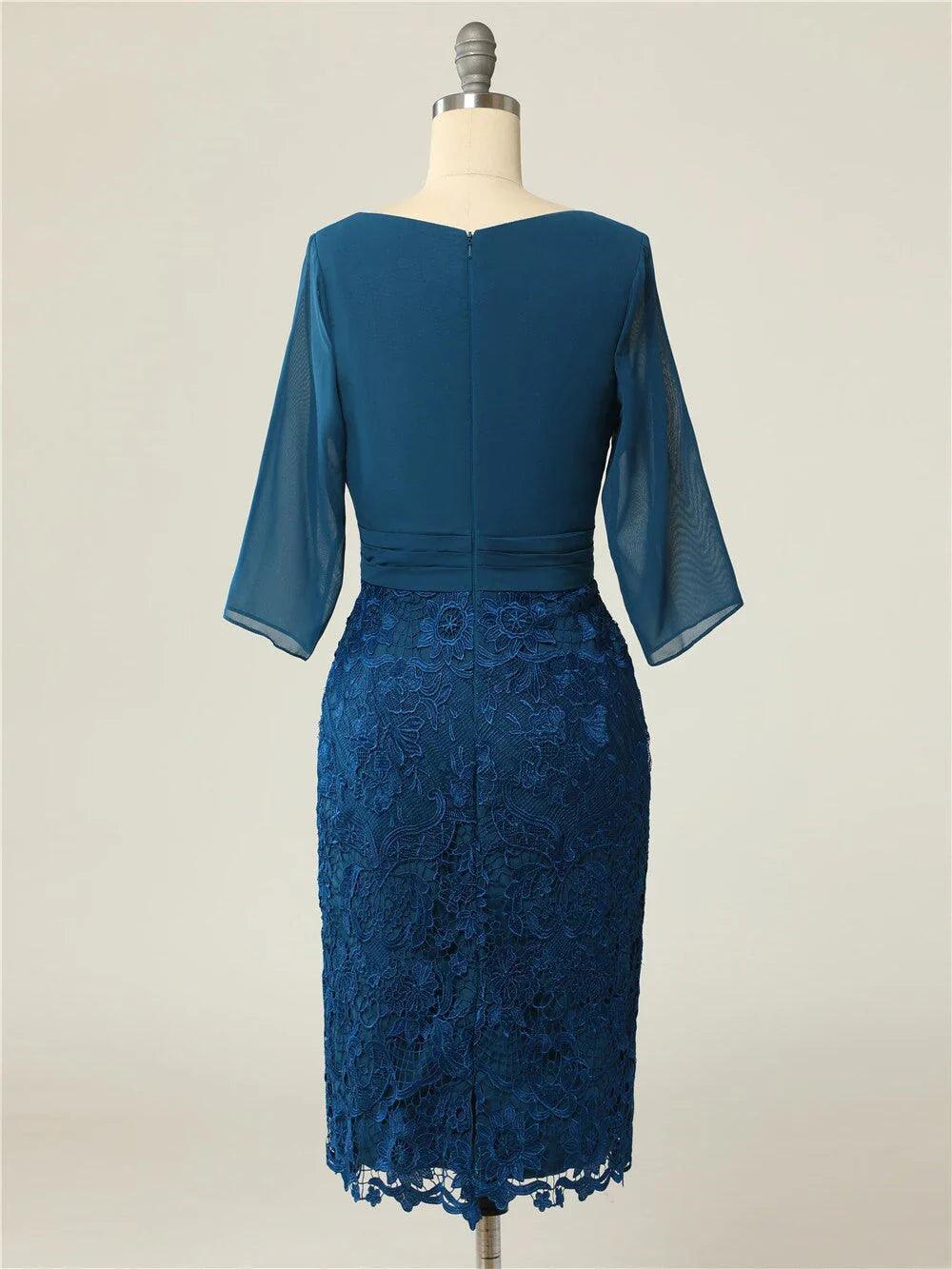 Vestidos para a mãe da noiva com decote em V, manga curta, renda e casaco