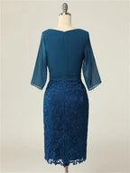 Vestidos para a mãe da noiva com decote em V, manga curta, renda e casaco