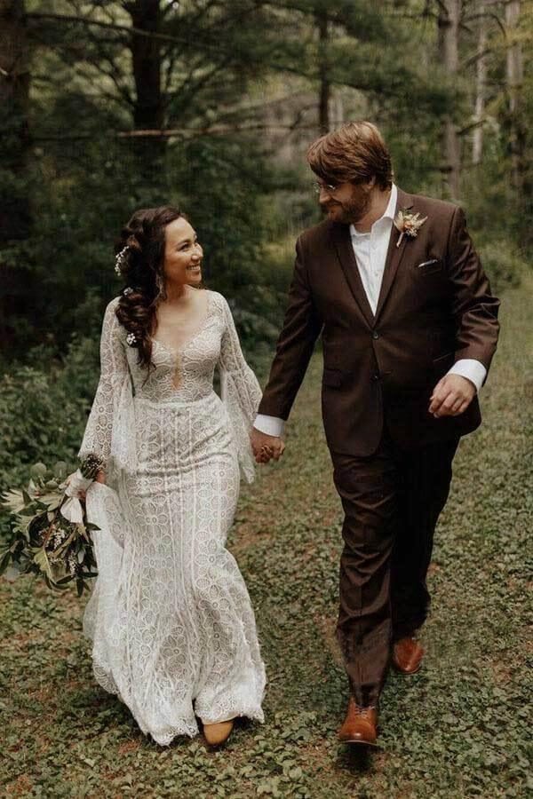 Vestido de noiva estilo praia com mangas compridas e atilhos nas costas, vestido de noiva, MW741