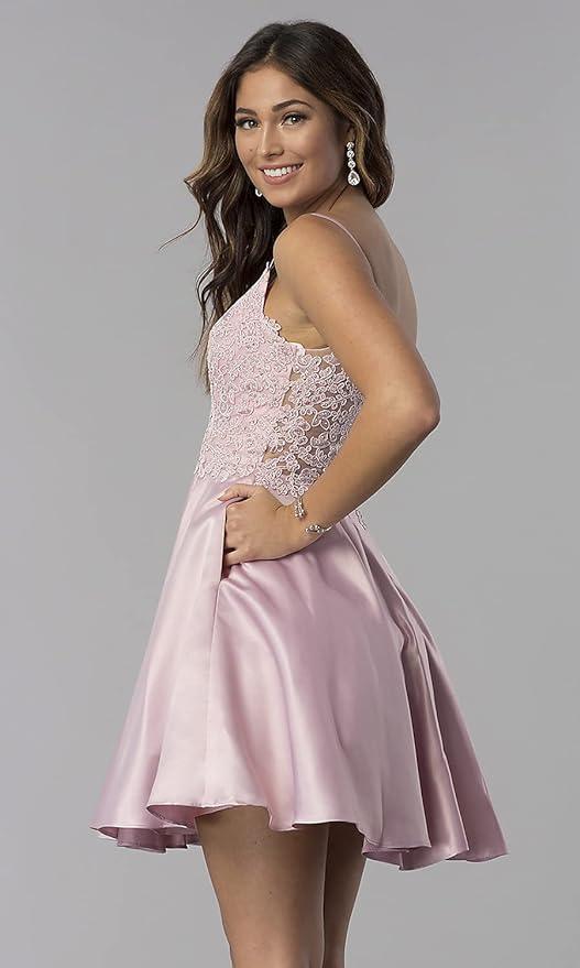 Spitze Kurz Perlenbesetzt Homecoming-Kleider Satin Promkleid mit Taschen SYH82