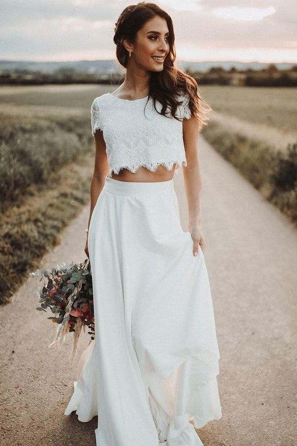 Zweiteilige Brautkleider mit kurzen Ärmeln und Spitzen-Separates