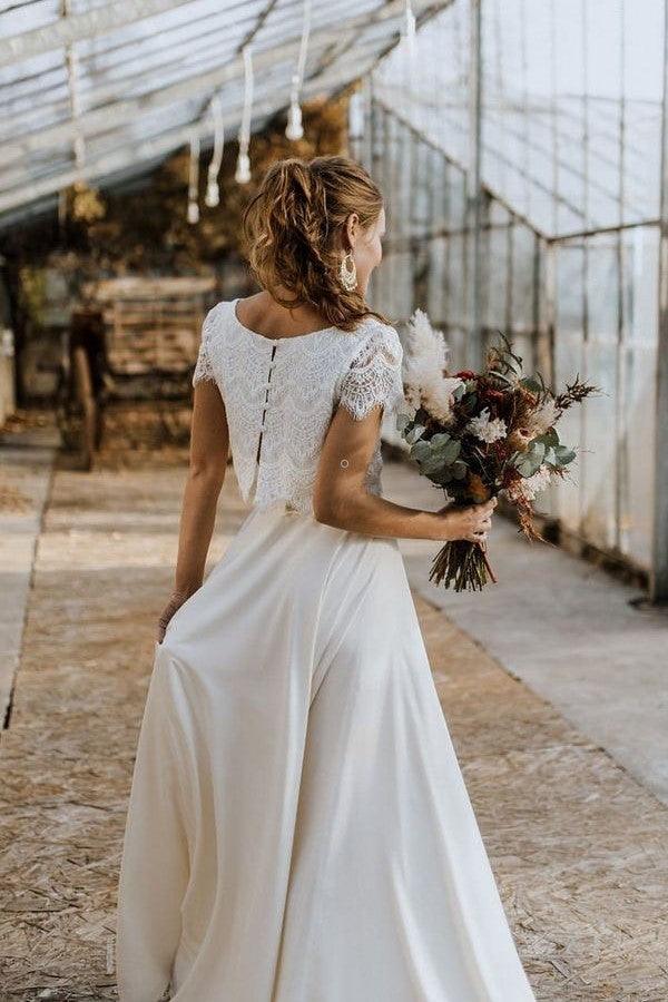 Zweiteilige Brautkleider mit kurzen Ärmeln und Spitzen-Separates