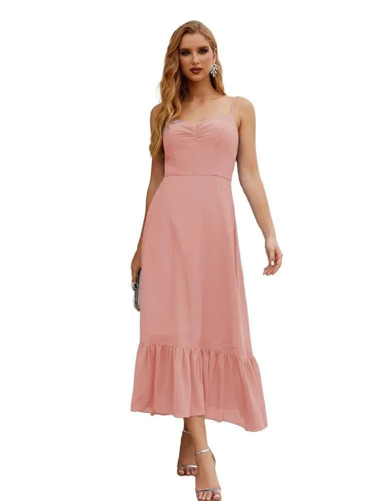Vestido de dama de honor de chiffon con tirantes finos de Numbersea, largo hasta el tobillo, formal, silueta A, para fiesta de cóctel, baile de bienvenida para jóvenes SEA28028
