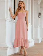 Numbersea Spaghetti-Träger Chiffon Brautjungfernkleid Knöchellänge Formell A-Linie Cocktail Party Homecoming-Kleid für Juniorinnen SEA28028