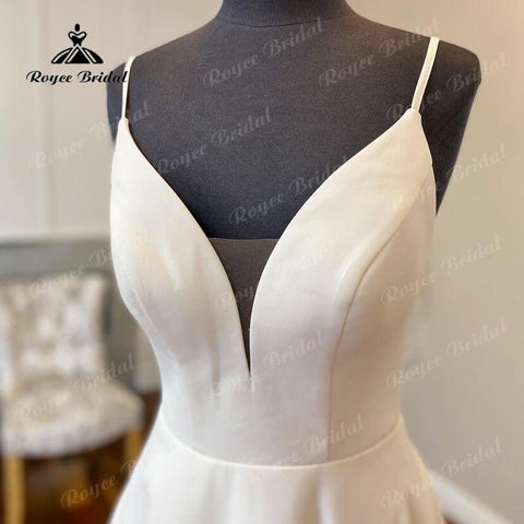 NumberSea Einfache V-ausschnitt Satin Boho Spaghetti-trägern Hochzeit Kleid Open Back 2025 Elegante Braut Brautkleid vestidos de novia Elegante