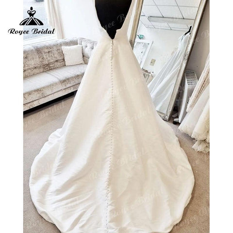 NumberSea Schlichtes, ärmelloses Satin-Strandhochzeitskleid in A-Linie mit V-Ausschnitt und Knöpfen, offener Rücken, 2025, Vestido Boda Civil, Brautkleider für Frauen 