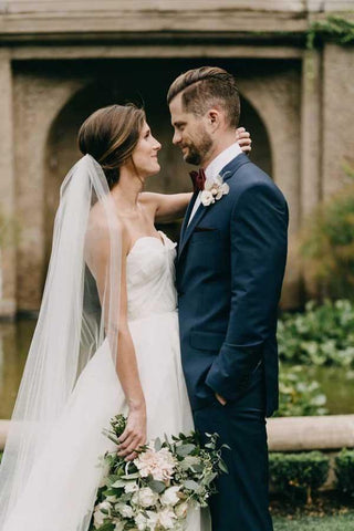 NumberSea Schlichtes A-Linien-Brautkleid aus Chiffon mit Herzausschnitt und trägerlosem Rücken, Brautkleider, MW792