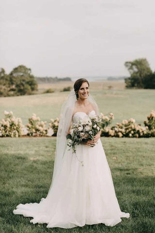 NumberSea Schlichtes A-Linien-Brautkleid aus Chiffon mit Herzausschnitt und trägerlosem Rücken, Brautkleider, MW792