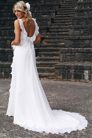 NumberSea Schlichtes Chiffon A-Linie V-Ausschnitt Rüschen Strand Brautkleid, Brautkleid, MW787