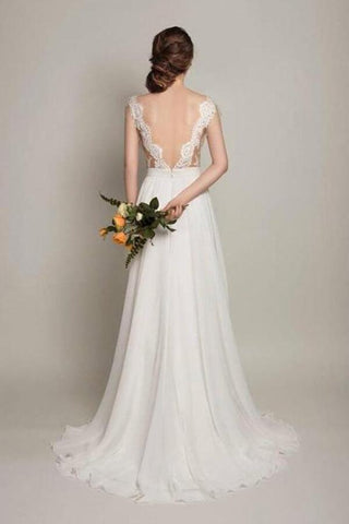 NumberSea Vestidos de noiva simples em chiffon com decote em V e costas abertas, MW586