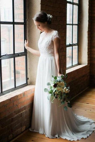 NumberSea Vestidos de noiva simples em chiffon com decote em V e costas abertas, MW586